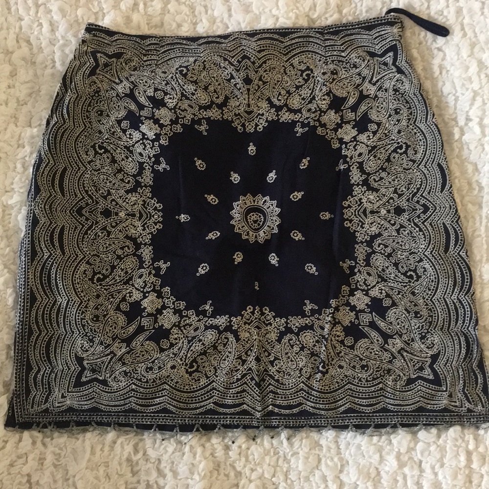 Navy Blue Bandana Beaded Boho Skirt
